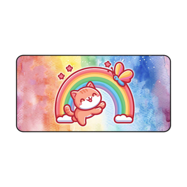 Rainbow Cat and Butterfly Gaming Desk Mat