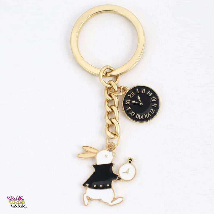 PlayWhatever Alice in Wonderland Rabbit Clock Gold Keychain