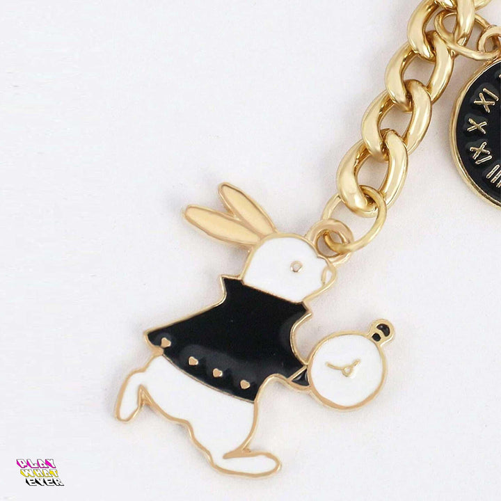 PlayWhatever Alice in Wonderland Rabbit Clock Gold Keychain