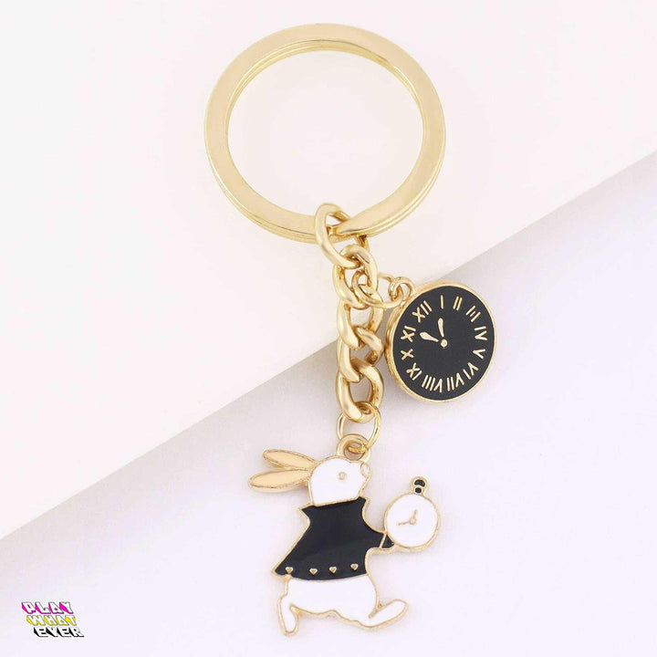 PlayWhatever Alice in Wonderland Rabbit Clock Gold Keychain