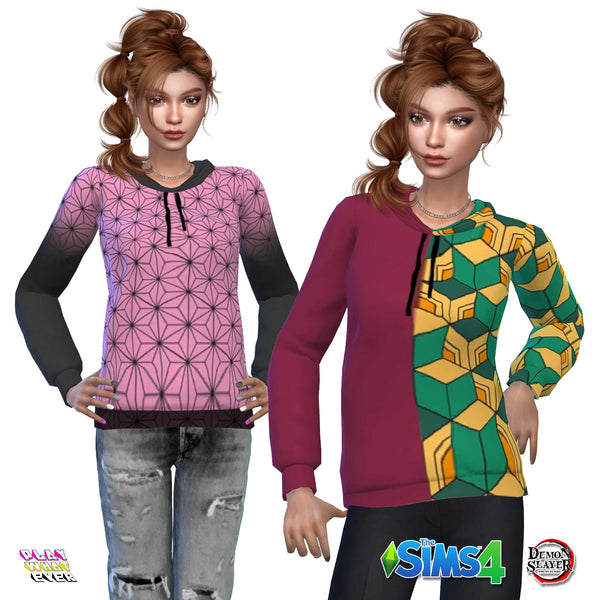 Sims 4 CC Demon Slayer Pattern Hoodies