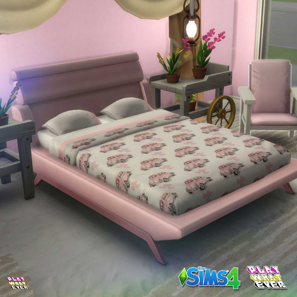 Sims 4 CC Pink Vintage Car Heart Balloons Bed