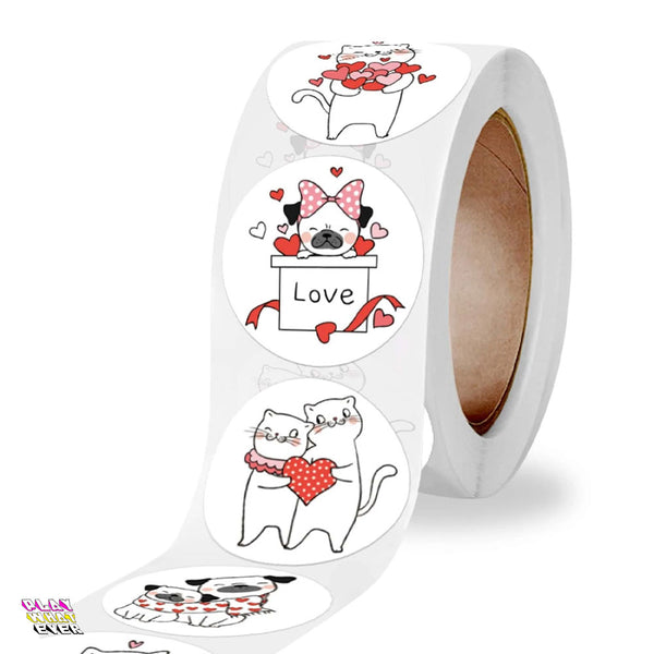 Cat & Dog Hearts Sticker Roll – 500 Adorable Stickers for Every Occasion