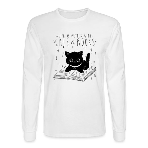 Life is Better with Cats and Books Long Sleeve T-Shirt - white
