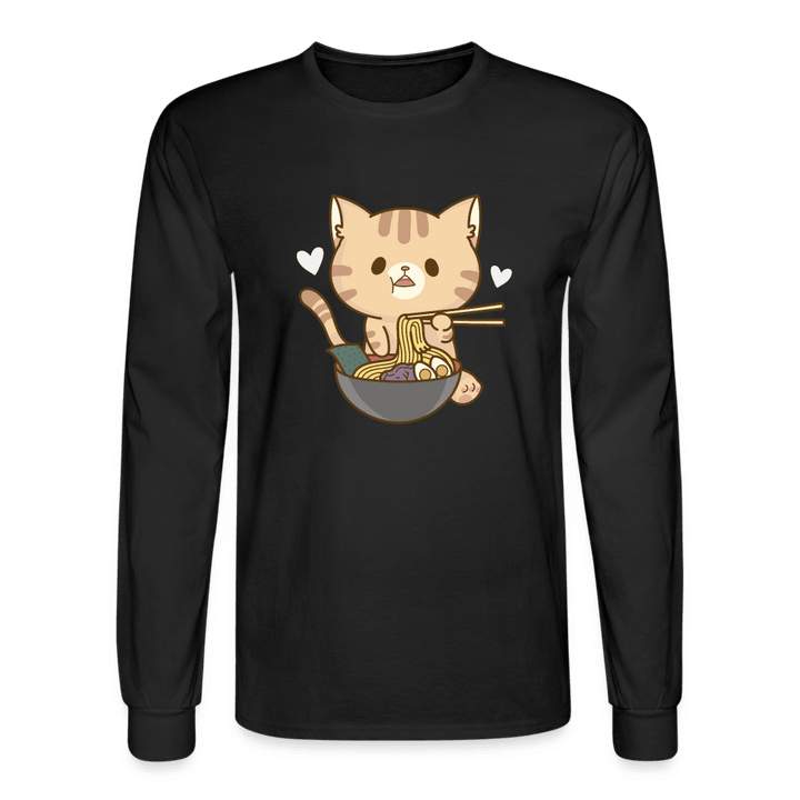 Meow Loves Ramen Long Sleeve T-Shirt - black