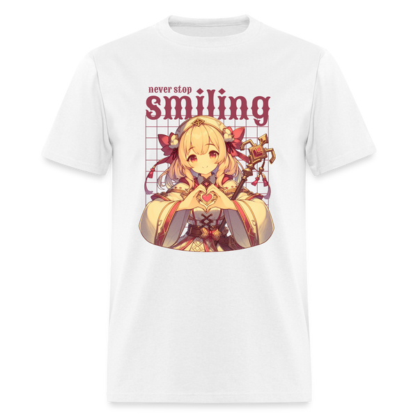 Never Stop Smiling Anime RPG Cleric Unisex Shirt - white