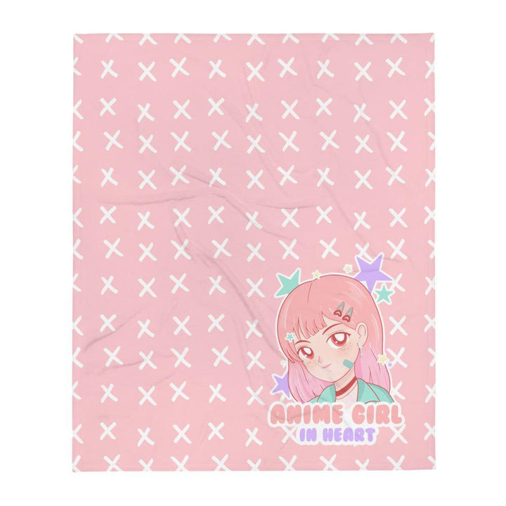 Anime Girl In Heart Pink Cute Girl Throw Blanket - PlayWhatever