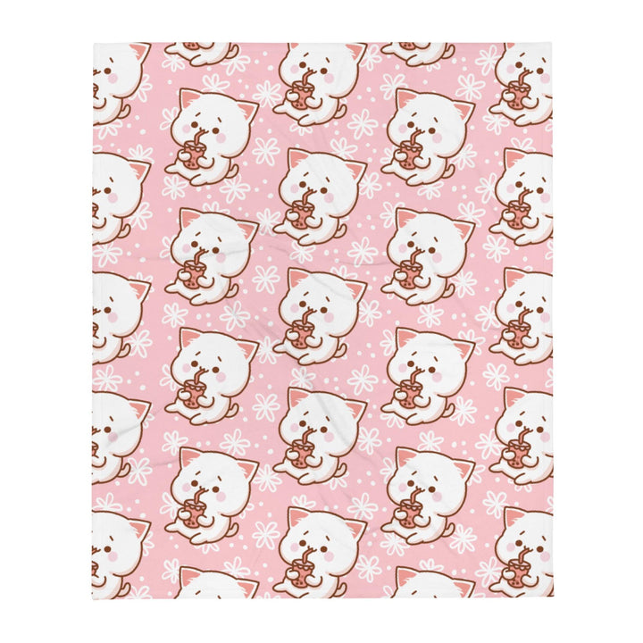 Bubble Tea Cute Cat Throw Blanket - PlayWhatever