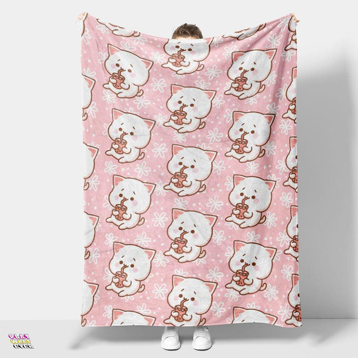 Bubble Tea Cute Cat Throw Blanket - PlayWhatever