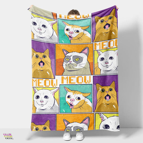 Cat Expressions Humor Funny Cat Blanket - PlayWhatever