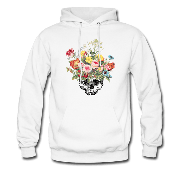 Beautiful Death Flowers & Skull Hoodie - white