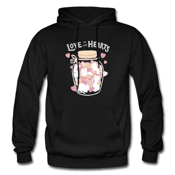 Love in Our Hearts Cute Cat Jar Hoodie - black