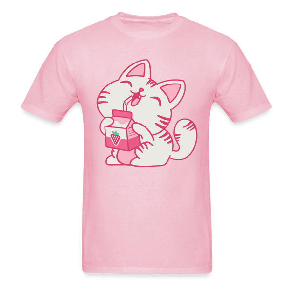 Strawberry Milk Kawaii Neko Cat T-Shirt - light pink